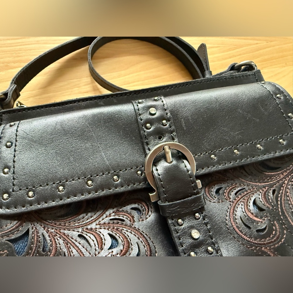 Patricia Nash‎ Montana Collection Leather Maisie Flap Crossbody Black - Picture 3 of 14